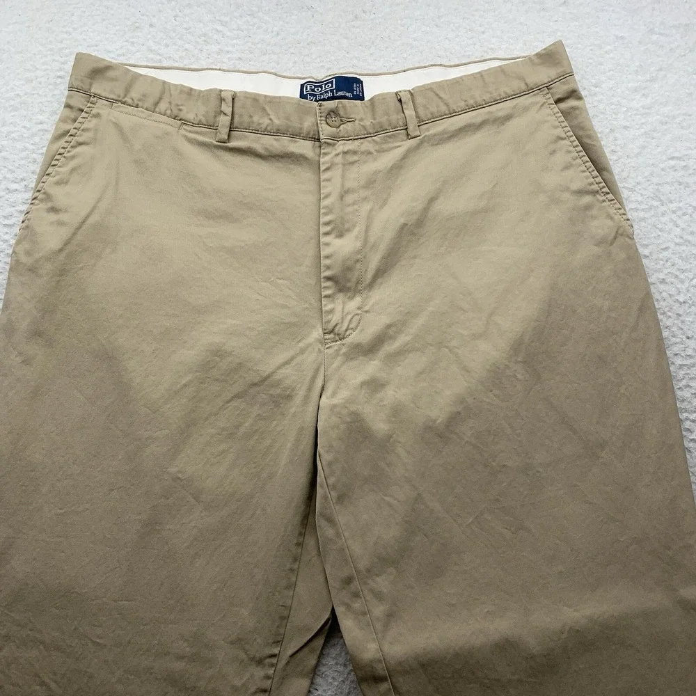 Polo Ralph Lauren Pants Mens 38x30 Beige Chino Khaki‎ Preppy Casual Flat Front